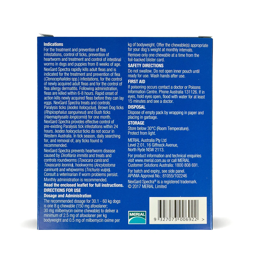 NEXGARD SPECTRA Flea, Tick & Worming Chews For Dogs 30.1-60kg 3pcs - Image 3