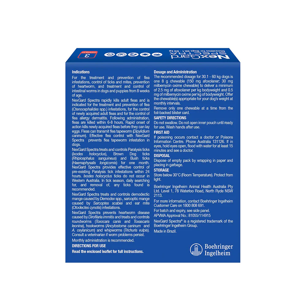 NEXGARD SPECTRA Flea, Tick & Worming Chews For Dogs 30.1-60kg 3pcs - Image 4