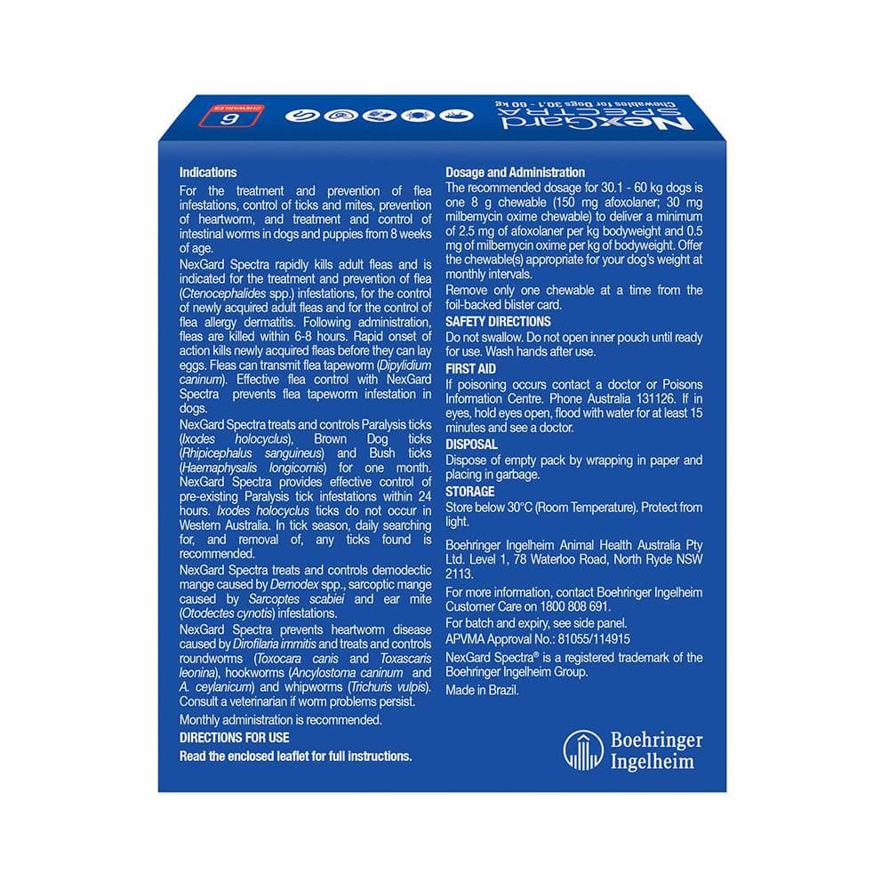 NEXGARD SPECTRA Flea, Tick & Worming Chews For Dogs 30.1-60kg 6pcs - Image 2