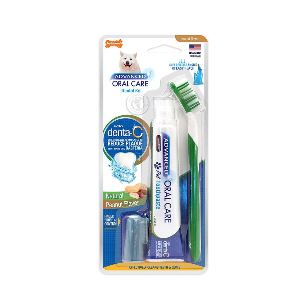 NYLABONE Advanced Oral Care Natural Peanut Dog Dental Kit