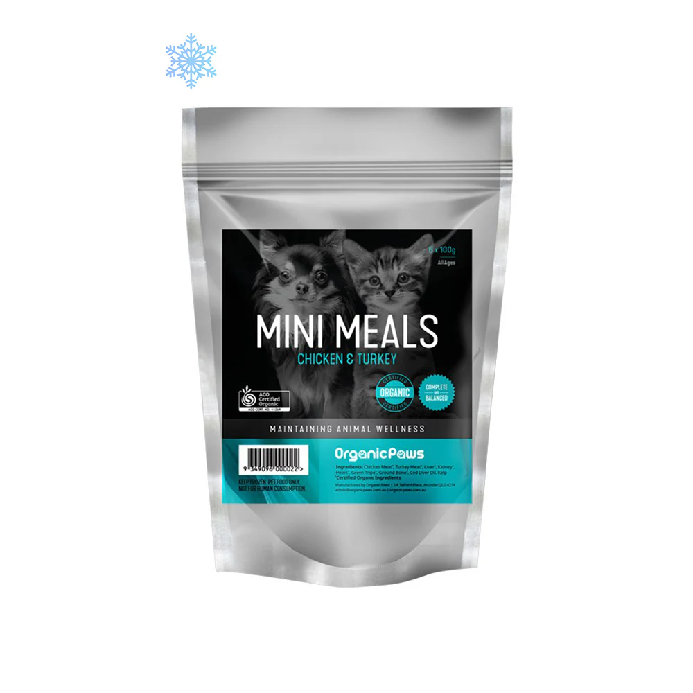 ORGANIC PAWS Mini Meals Turkey & Chicken Raw Pet Food 500g