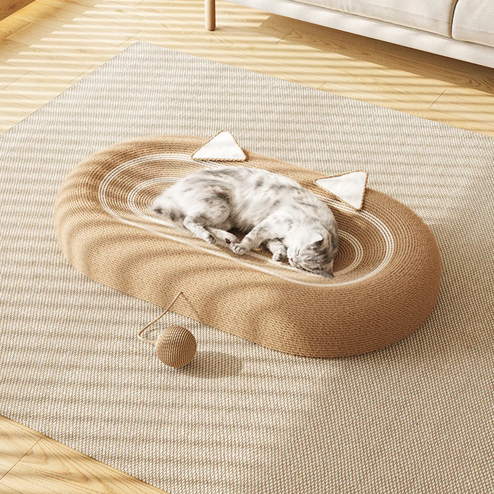 Oval-shaped Extra Large Sisal Cat Scratcher With Ears - 61X40X9 cm - Image 9