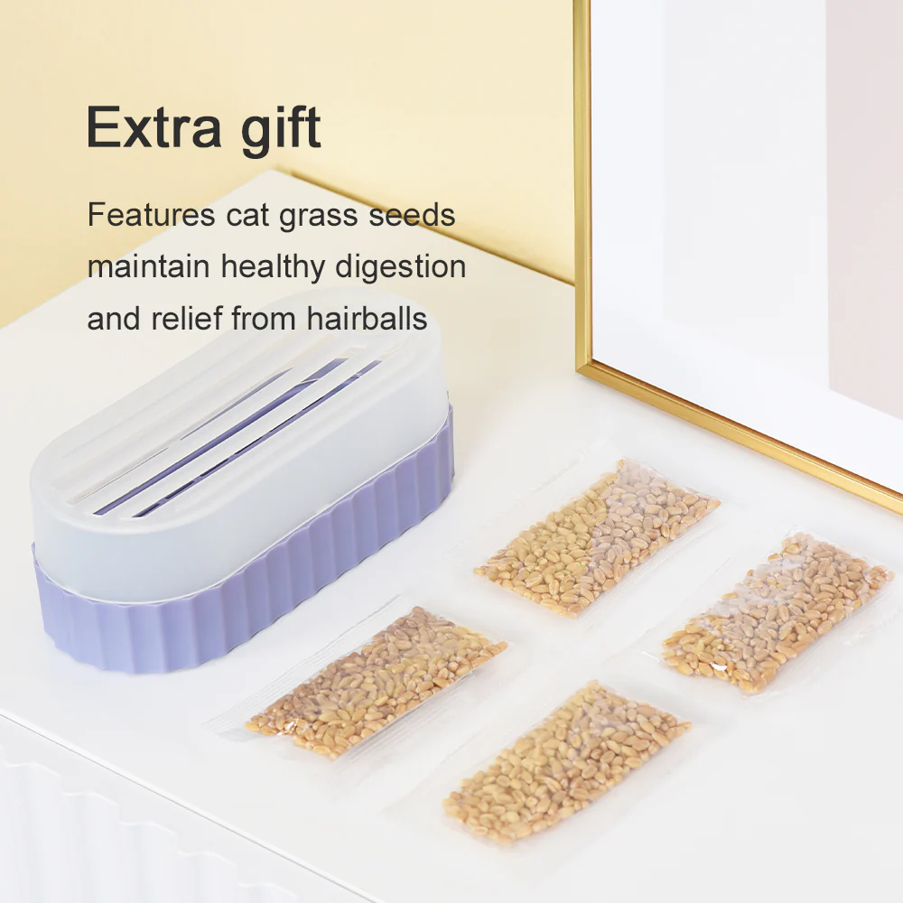 PAKEWAY Purple Cat Grass Pot with 2 pcs Bags Of Wheat Seed - Image 8