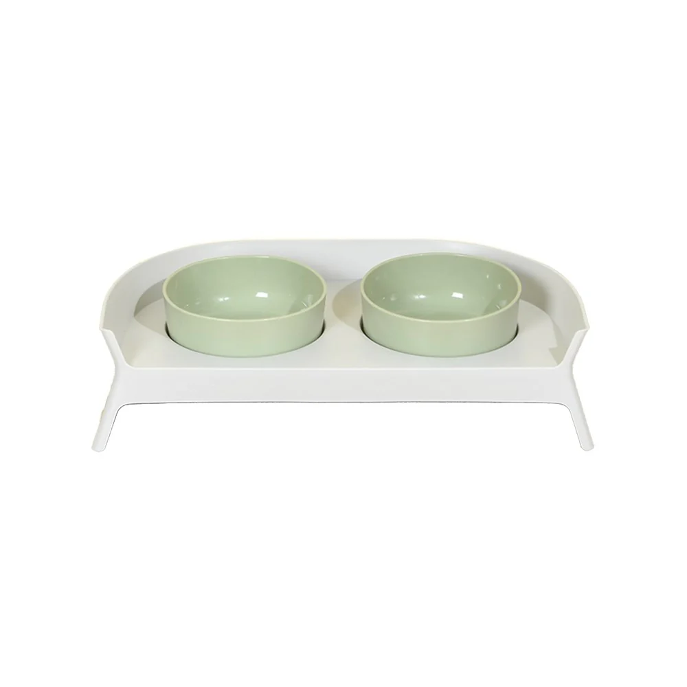 PAKEWAY Double Plastic Green Feeding Bowls with Grey Rack