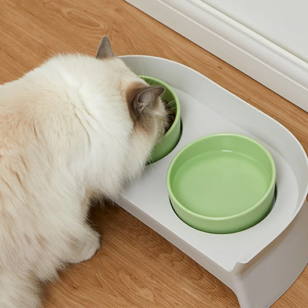 PAKEWAY Double Plastic Green Feeding Bowls with Grey Rack - Image 2