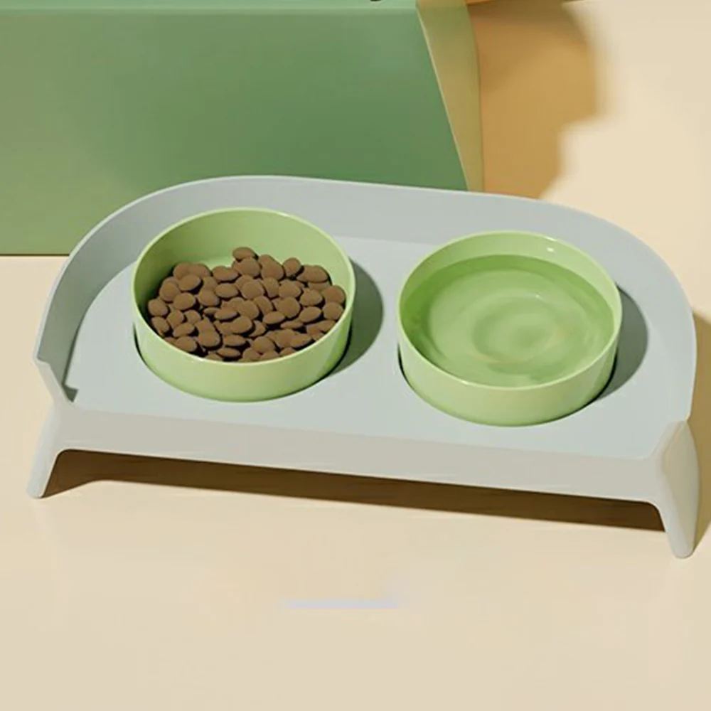 PAKEWAY Double Plastic Green Feeding Bowls with Grey Rack - Image 5