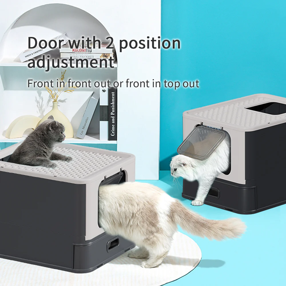 PAKEWAY Foldable Enclosed Cat Litter Box with Stainless Steel Tray 54.2x42.2x38cm - Image 10