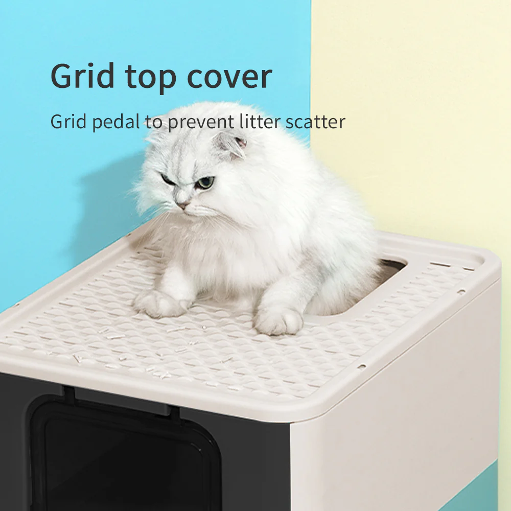 PAKEWAY Foldable Enclosed Cat Litter Box with Stainless Steel Tray 54.2x42.2x38cm - Image 12
