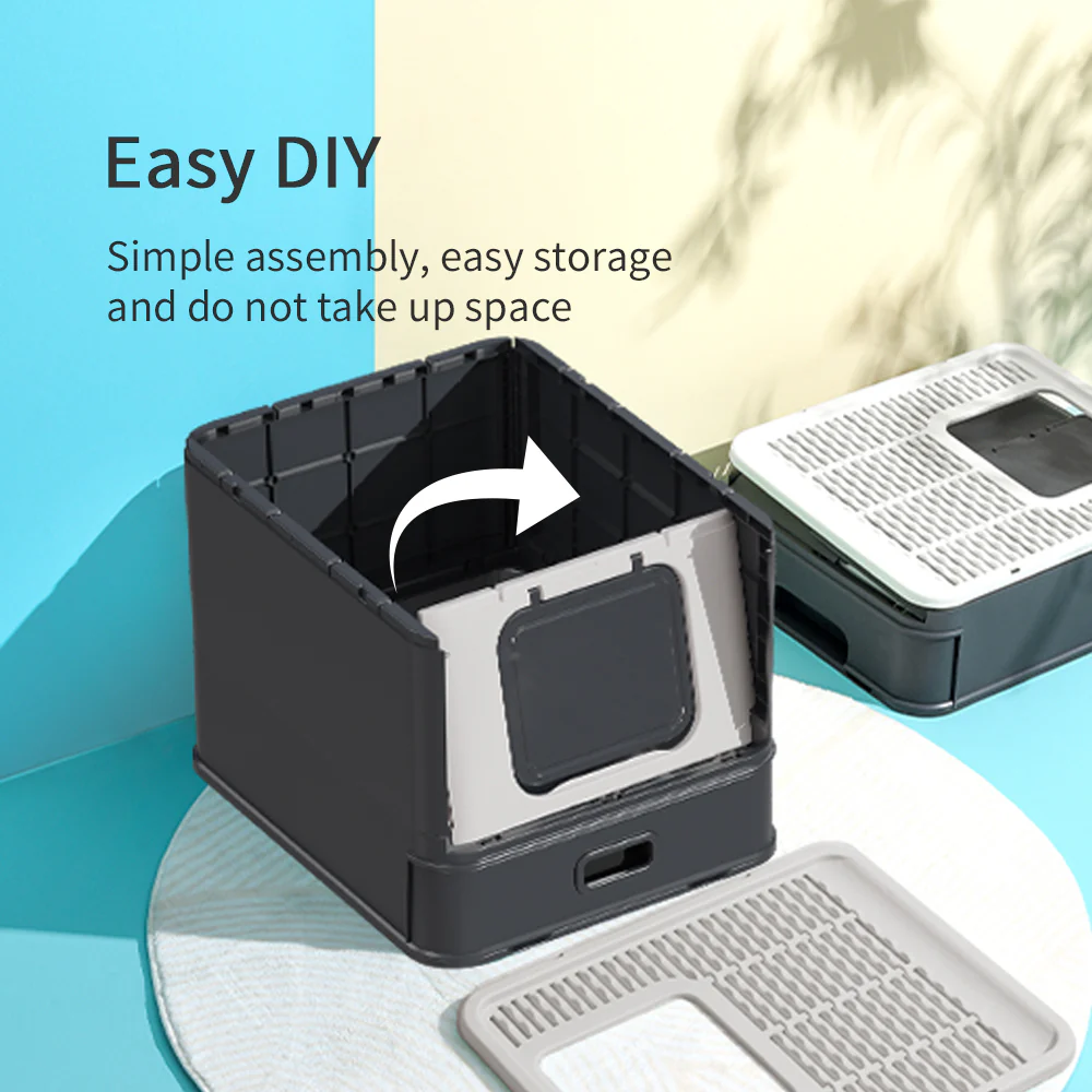 PAKEWAY Foldable Enclosed Cat Litter Box with Stainless Steel Tray 54.2x42.2x38cm - Image 13