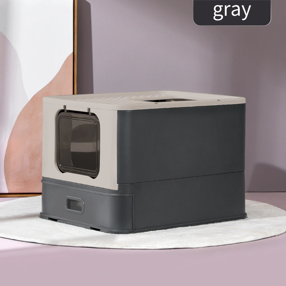PAKEWAY Foldable Enclosed Cat Litter Box with Stainless Steel Tray 54.2x42.2x38cm - Image 4