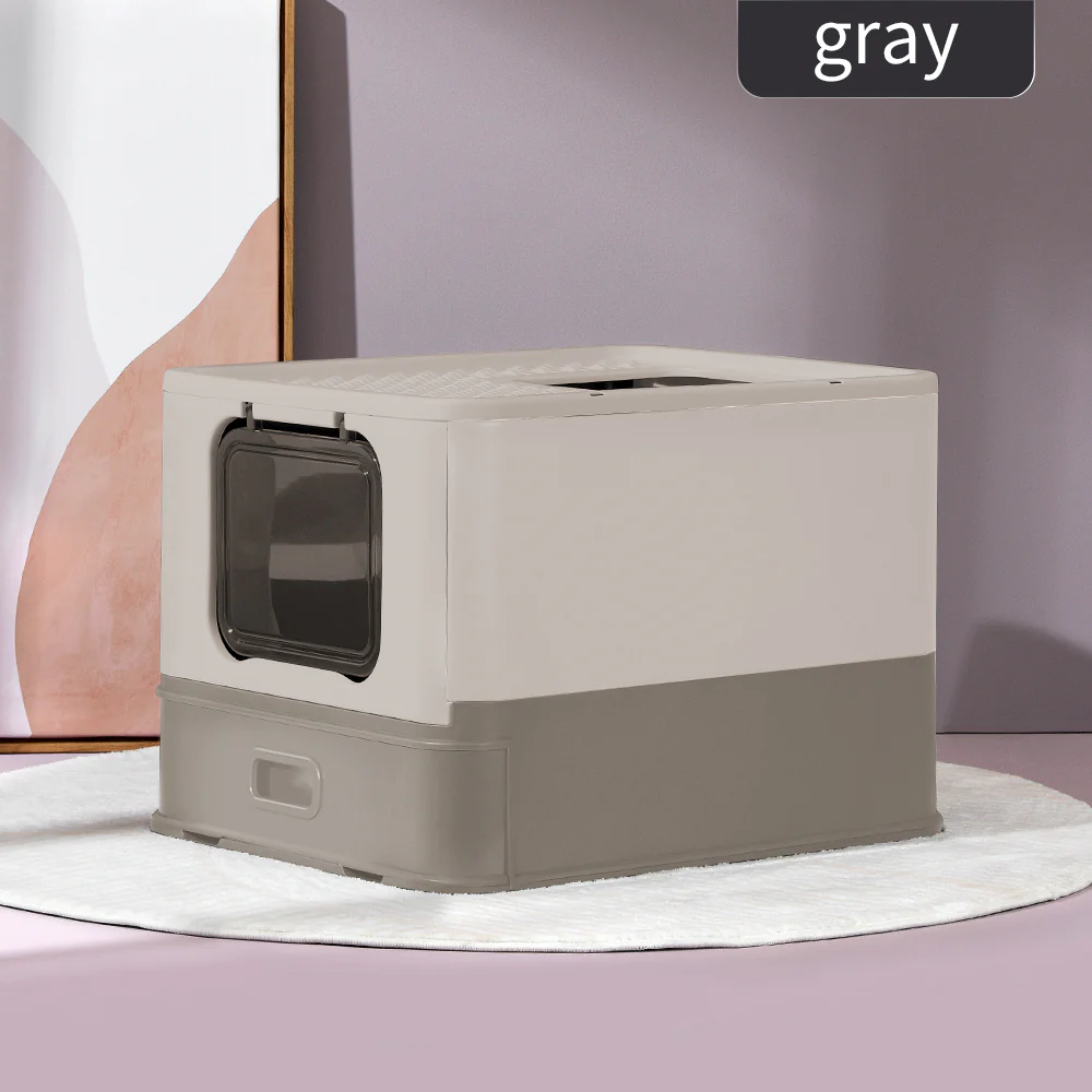 PAKEWAY Foldable Enclosed Cat Litter Box with Stainless Steel Tray 54.2x42.2x38cm - Image 5