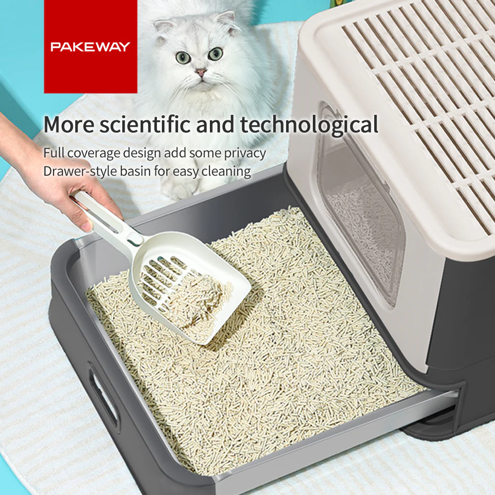 PAKEWAY Foldable Enclosed Cat Litter Box with Stainless Steel Tray 54.2x42.2x38cm - Image 9
