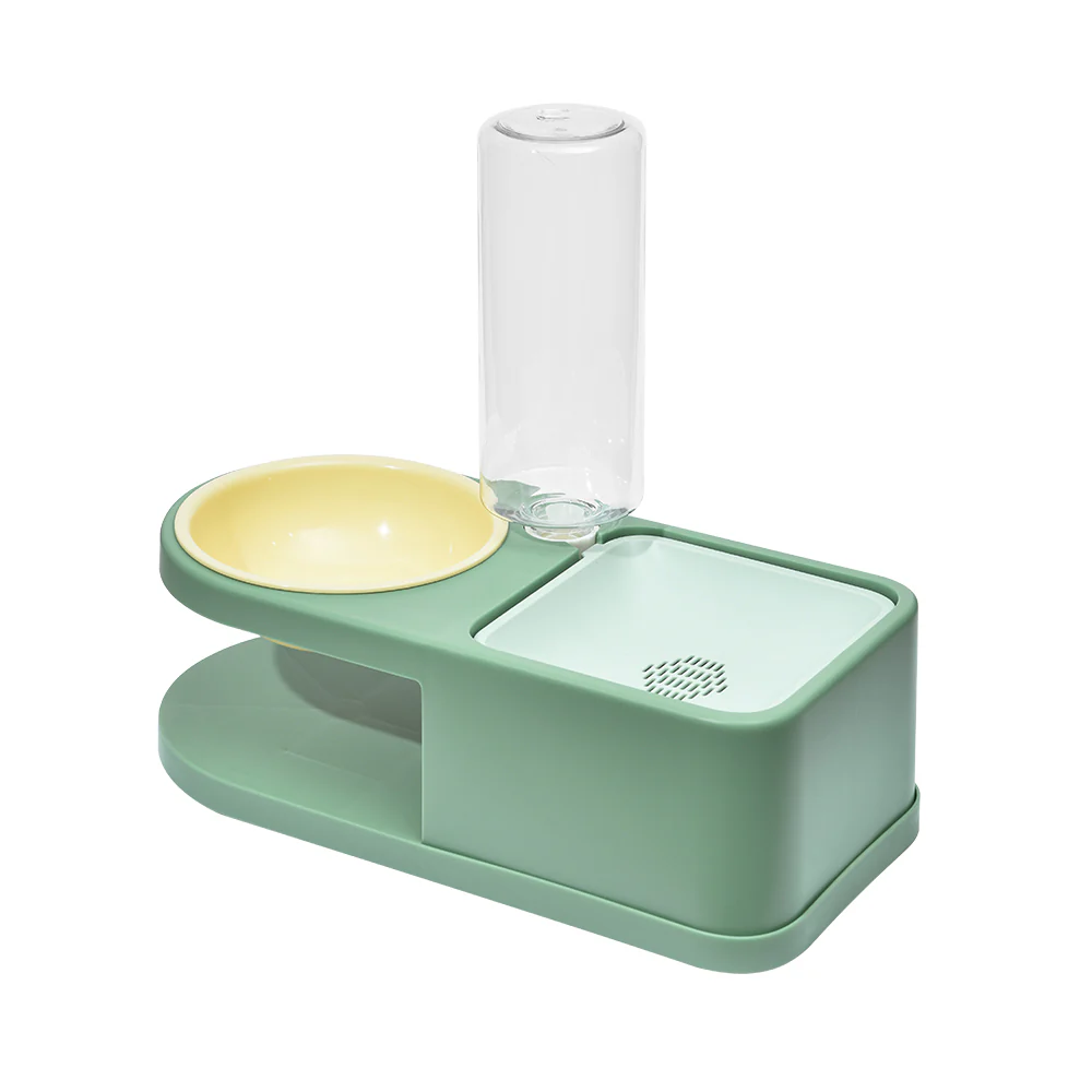 PAKEWAY Green "Square Met Round" Pet Food Drinking Bowl
