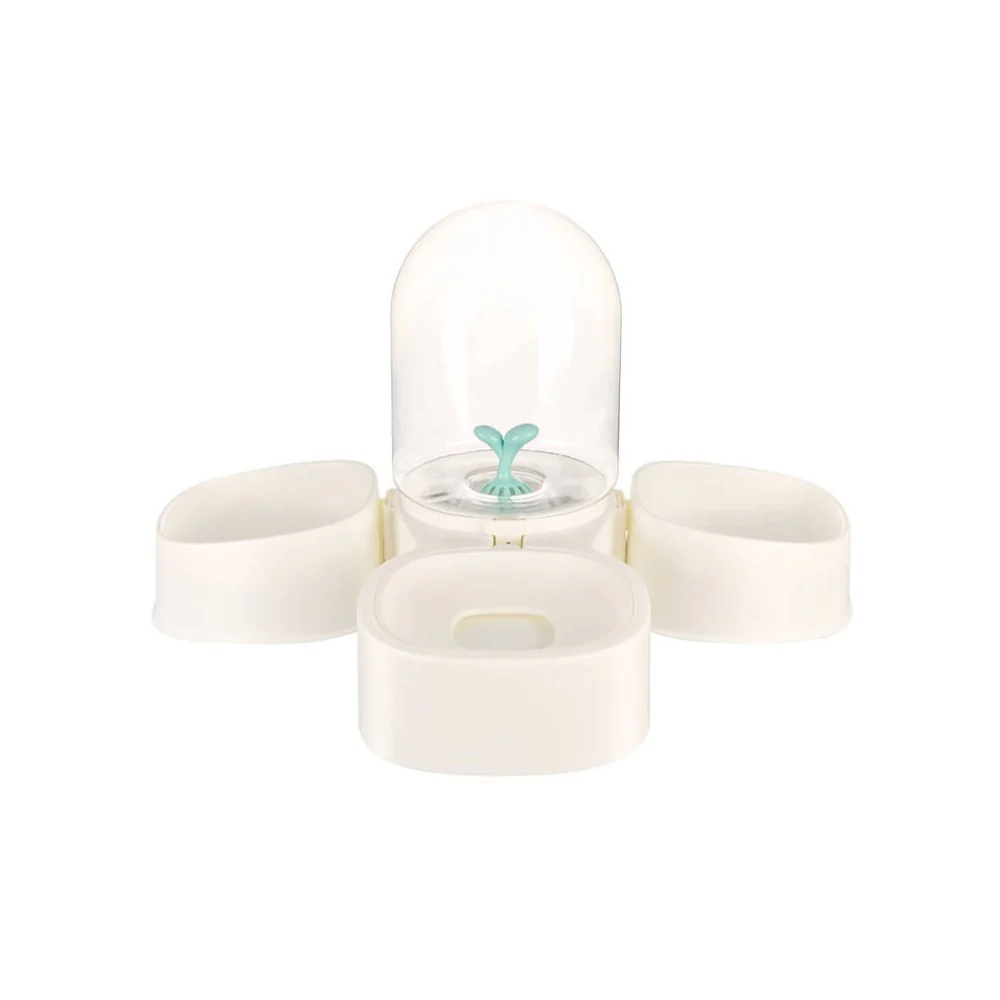 PAKEWAY Mangosteen White Pet Bowl Double - with Filter ( Dual Feeding Bowls + One Water Bowl)