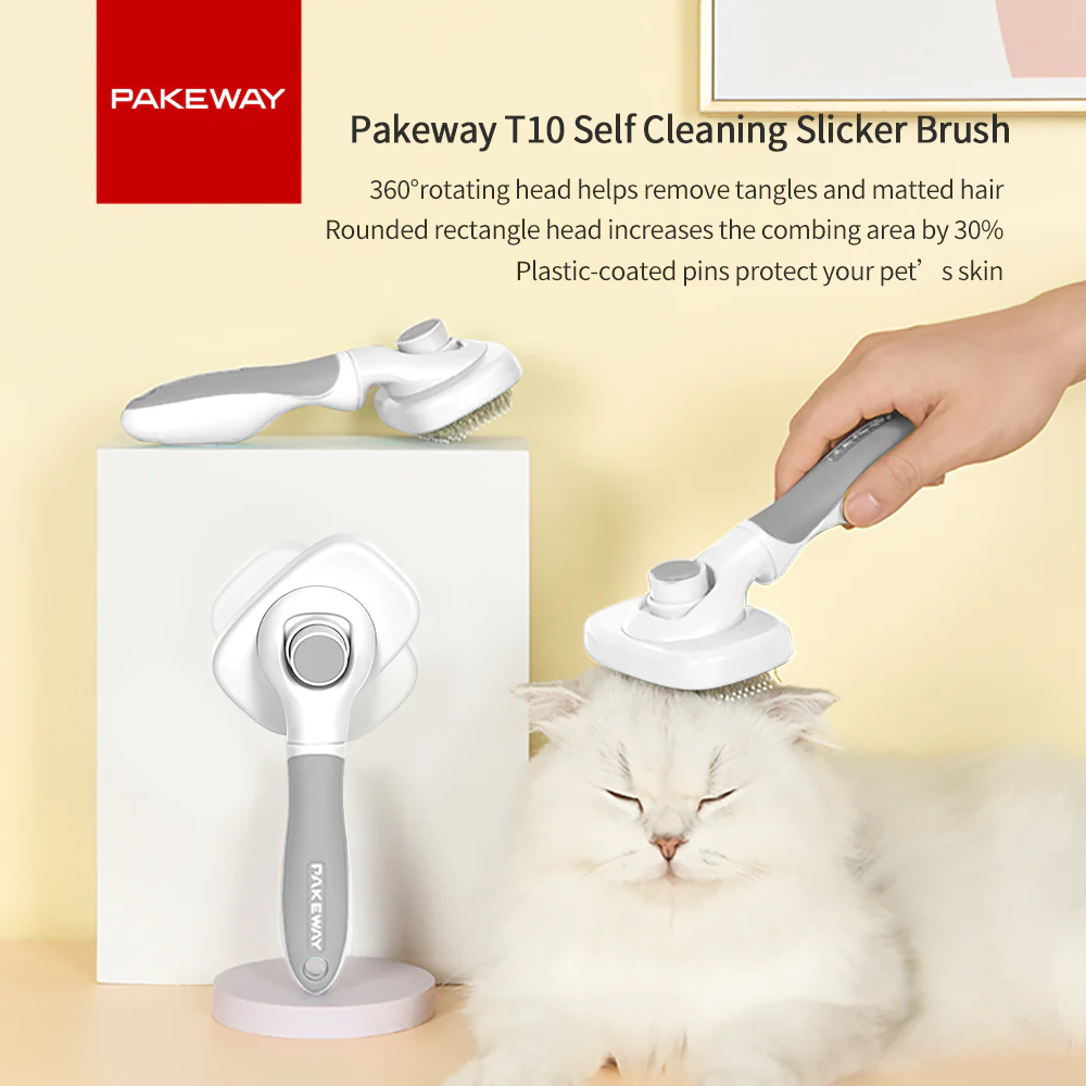 PAKEWAY T10 Self Cleaning Slicker Brush - Grey & White - Standard Version - Image 8