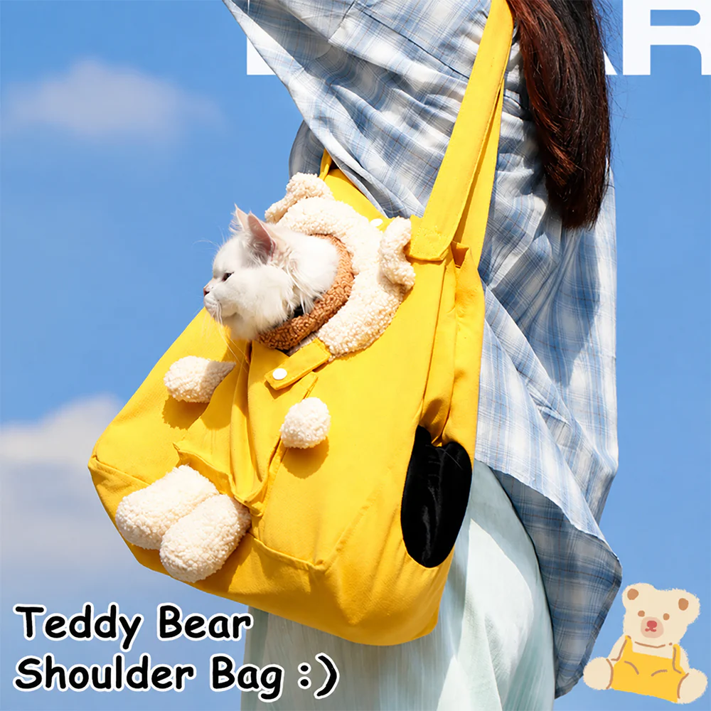 Pet Carrier Bag Shoulder Tote Breathable Large Space Bear Yellow - Image 2