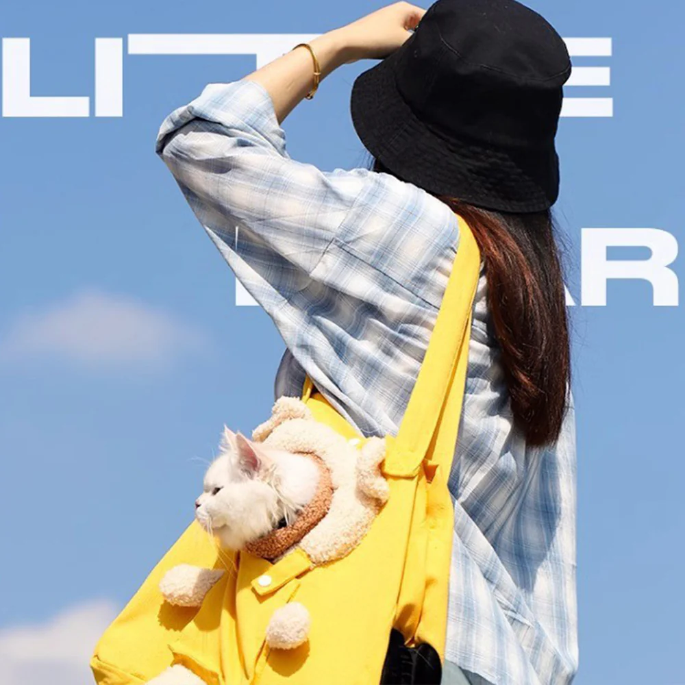 Pet Carrier Bag Shoulder Tote Breathable Large Space Bear Yellow - Image 3