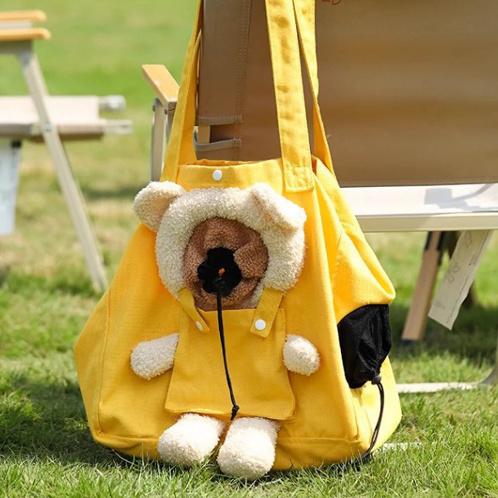 Pet Carrier Bag Shoulder Tote Breathable Large Space Bear Yellow - Image 4