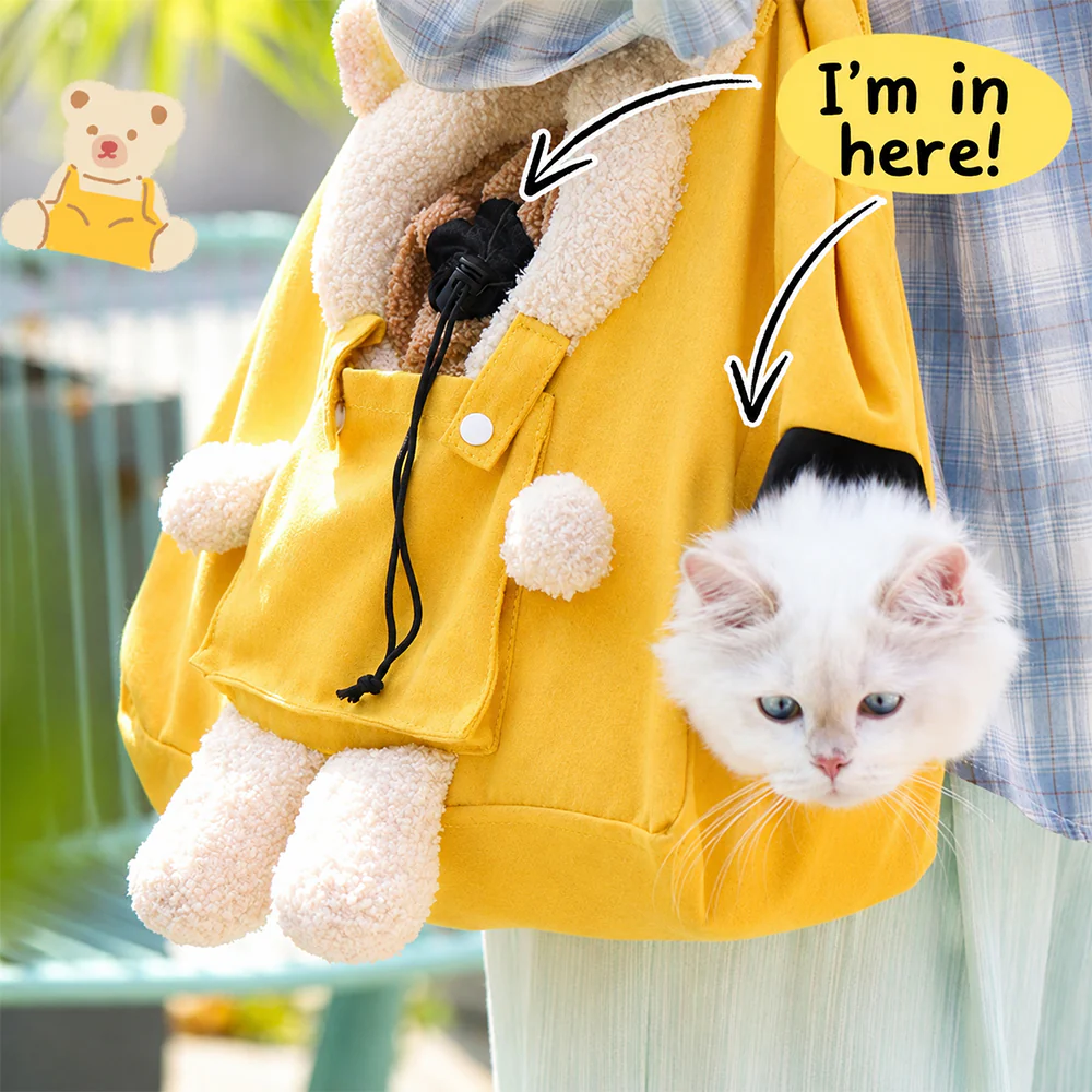 Pet Carrier Bag Shoulder Tote Breathable Large Space Bear Yellow - Image 5