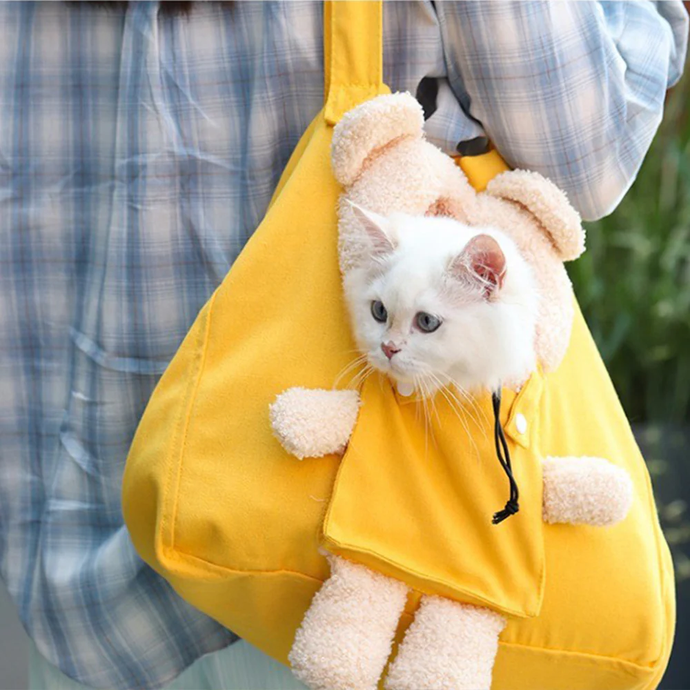 Pet Carrier Bag Shoulder Tote Breathable Large Space Bear Yellow - Image 6