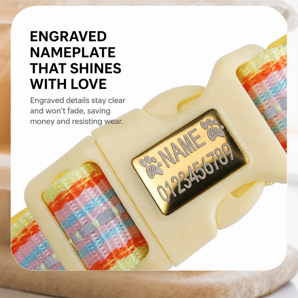 Pet Collar Personalised Engraved Cute Flower Design Adjustable - Image 2