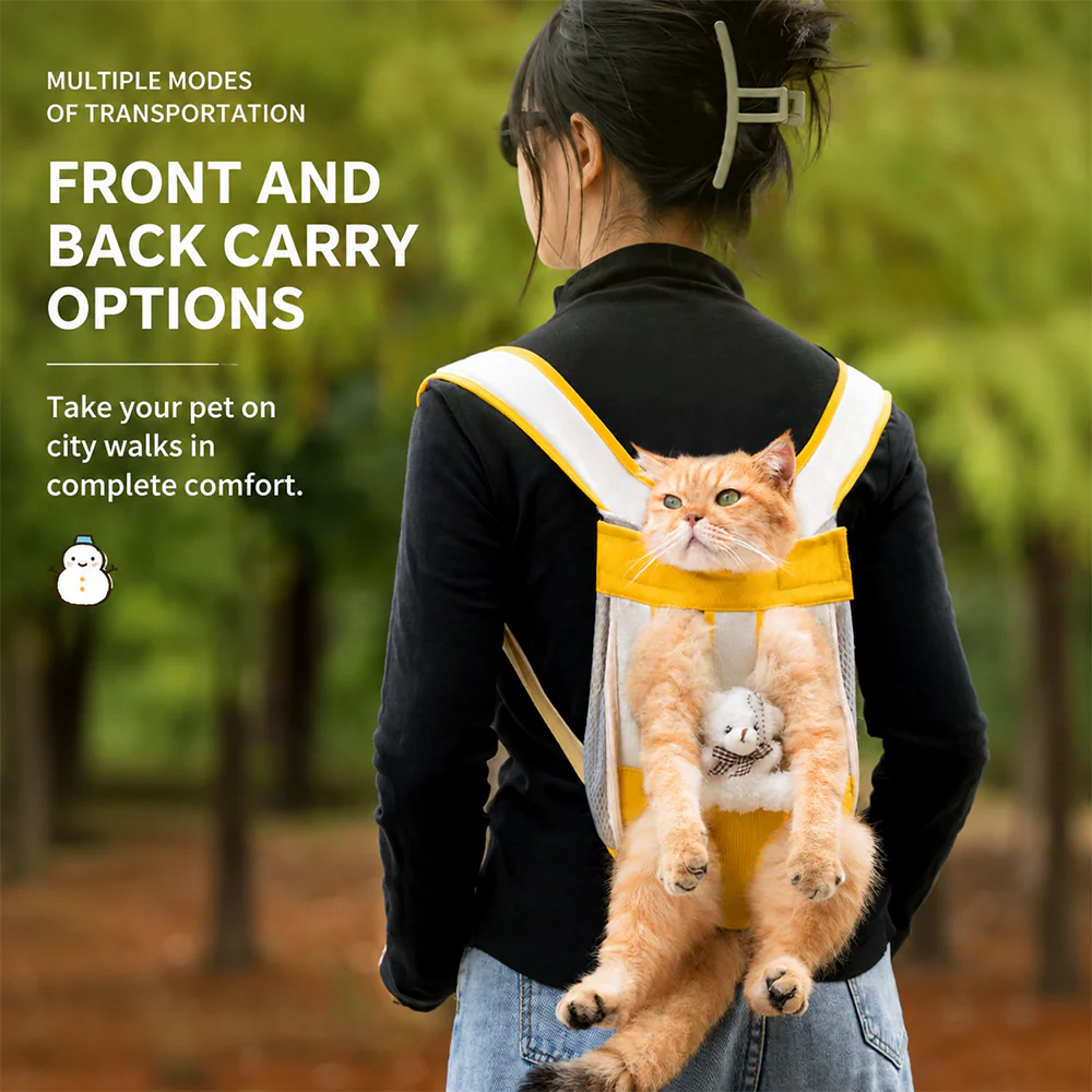 Pet Front Carrier Backpack Breathable Bear Yellow Medium - Image 2