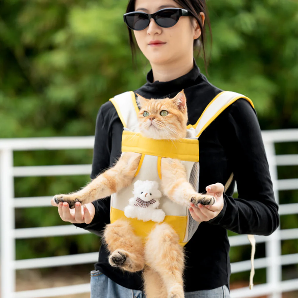 Pet Front Carrier Backpack Breathable Bear Yellow Medium - Image 3