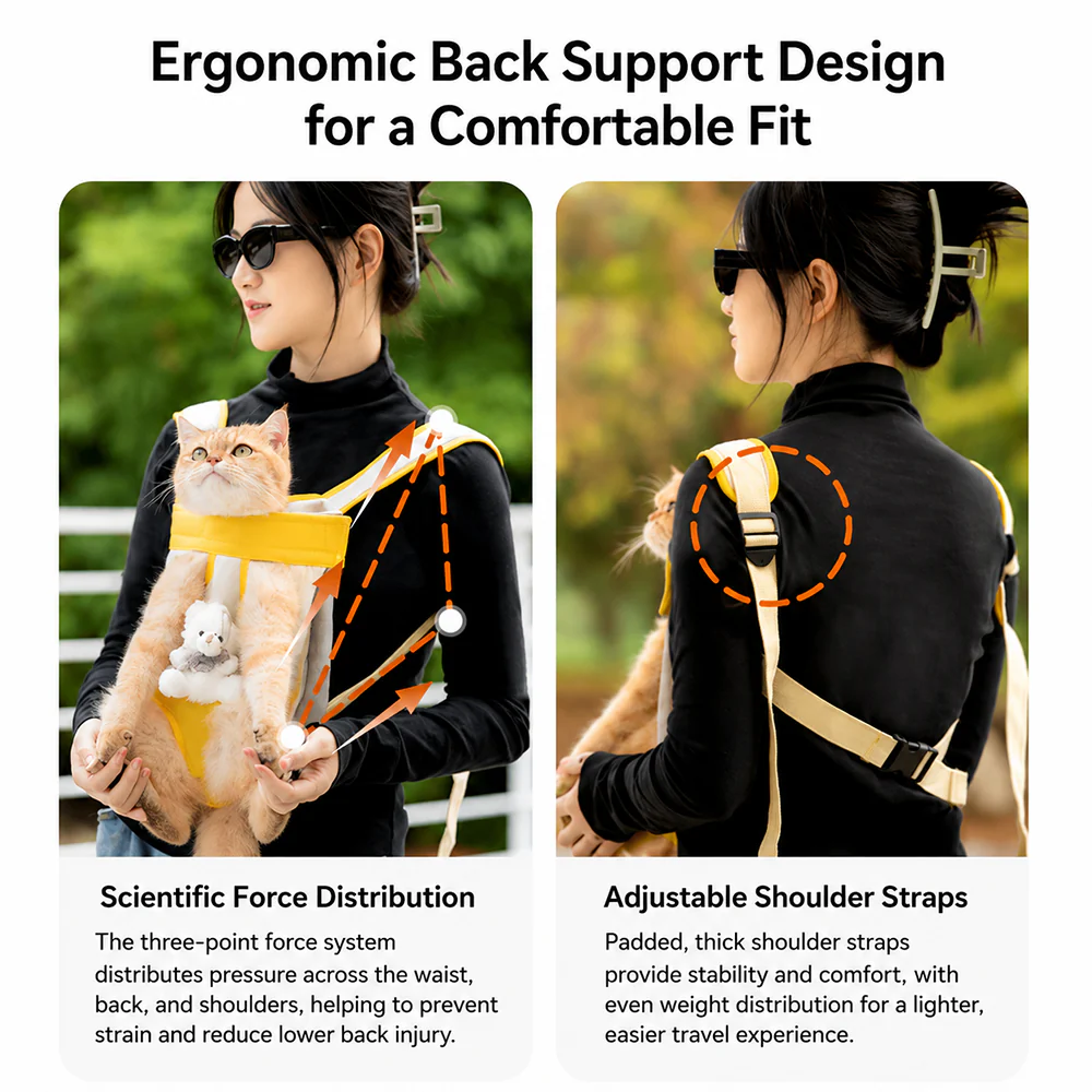 Pet Front Carrier Backpack Breathable Bear Yellow Medium - Image 5