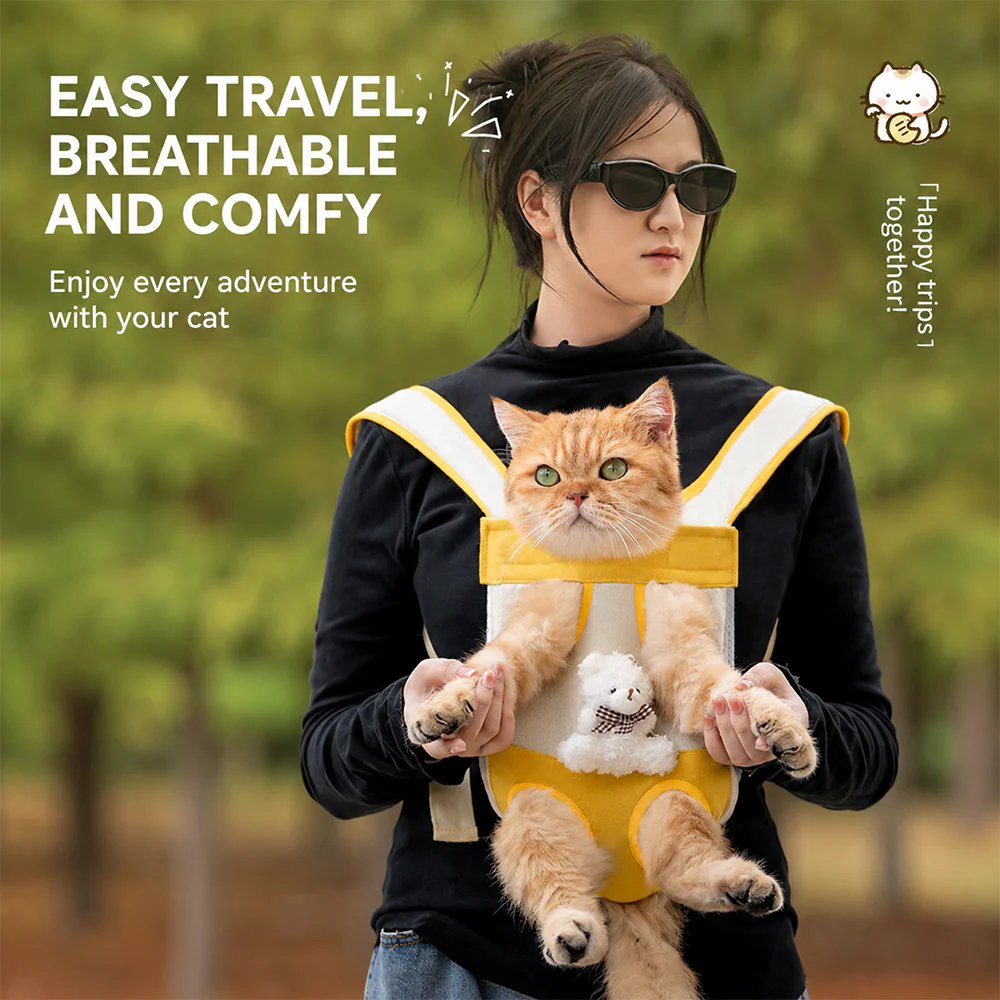 Pet Front Carrier Backpack Breathable Bear Yellow Medium - Image 6