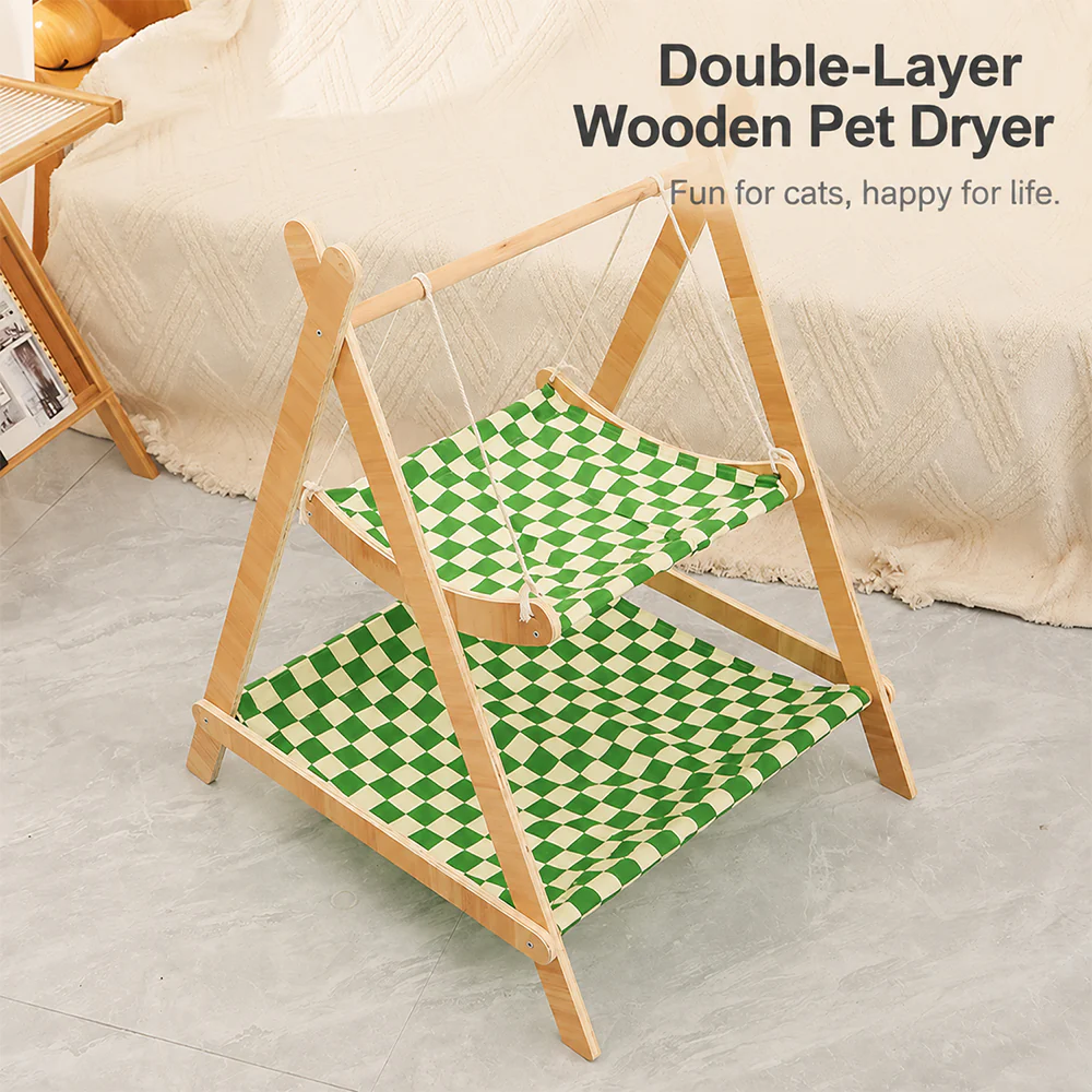 Pet Hammock Swing Bed Wooden Double Layer - Image 2