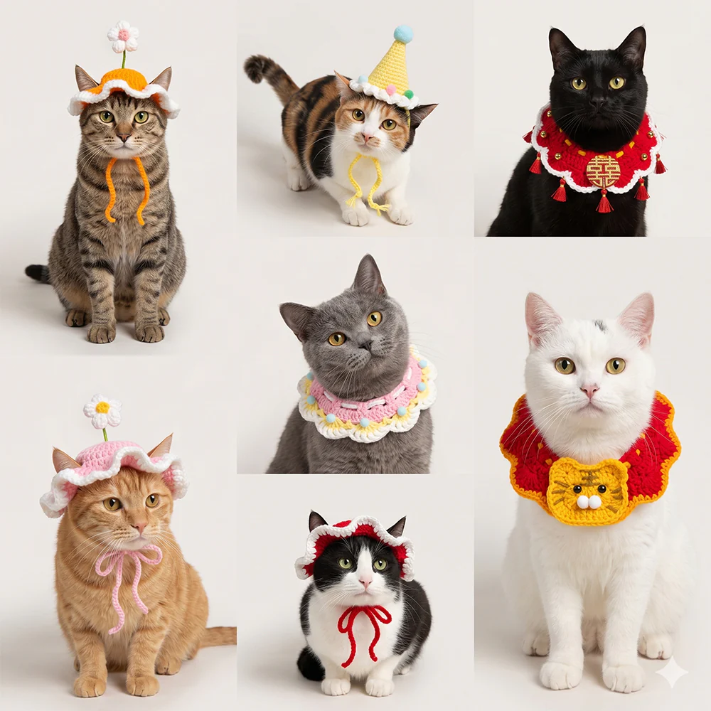 Pet Hat & Scarf | Handmade Knitted Costume for Cats & Dogs - Image 2