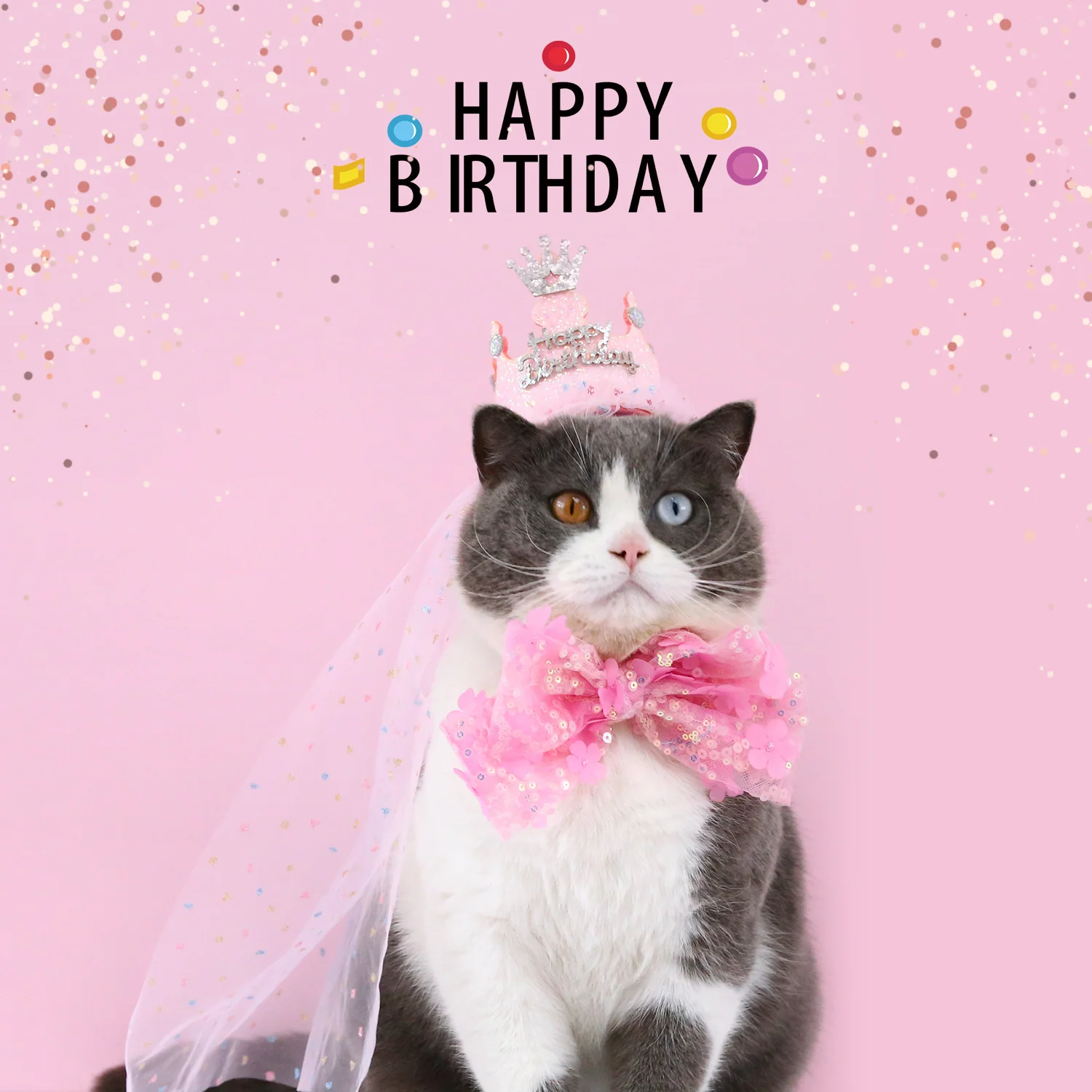 Pink Crown Glitter Pet Birthday Headgear Set - Image 3