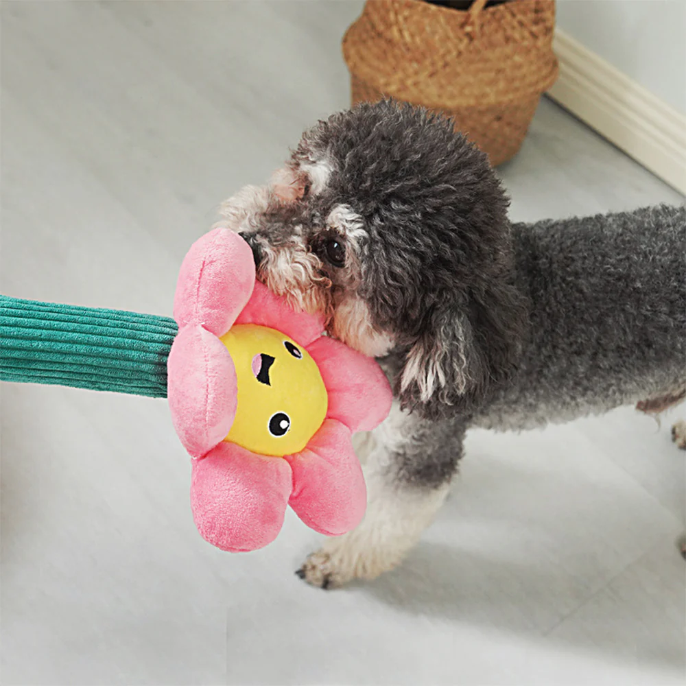 Pink Flower Dog Squeaky Teaser Toy - Image 2