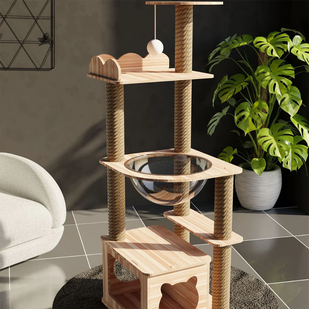 Playland Multi-Level Cat Tree with Space Pod & Sisal Scratching Posts - Image 5