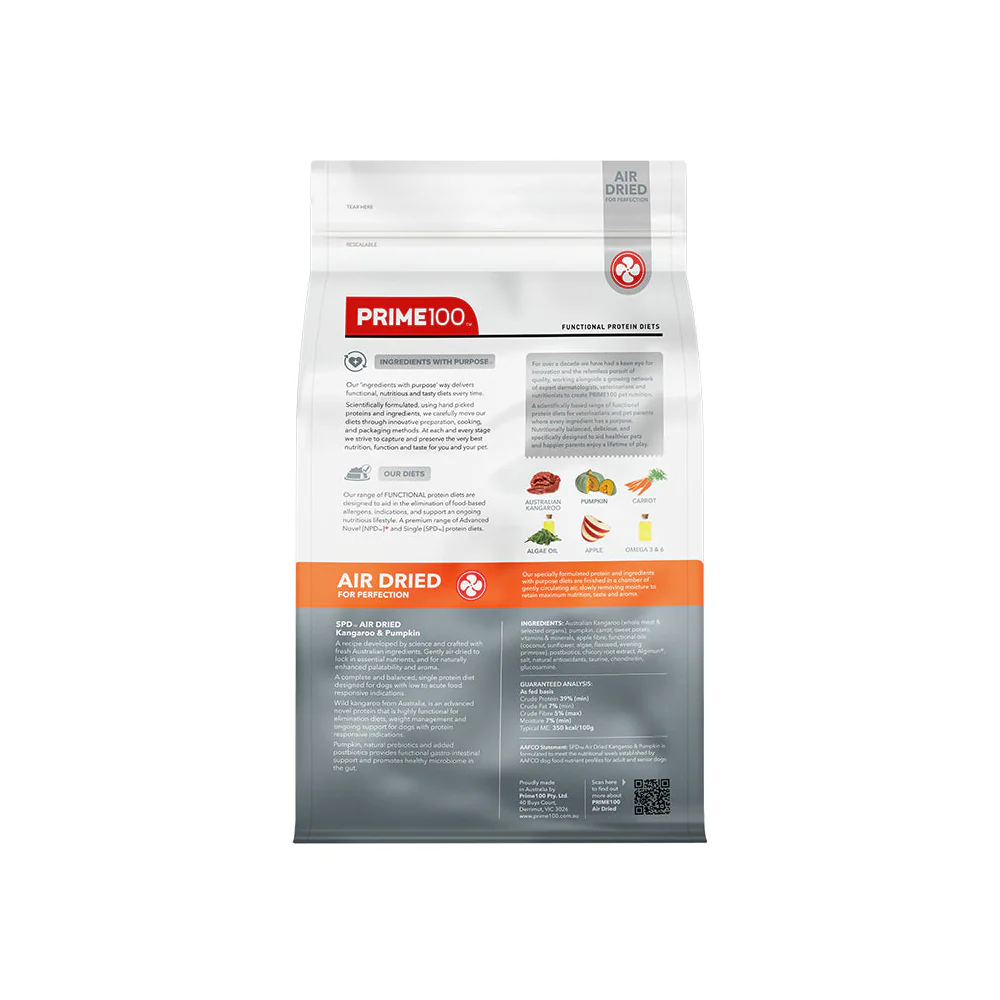 PRIME100 SPD Air Dried Kangaroo & Pumpkin Adult Dog Food 2.2kg - Image 4