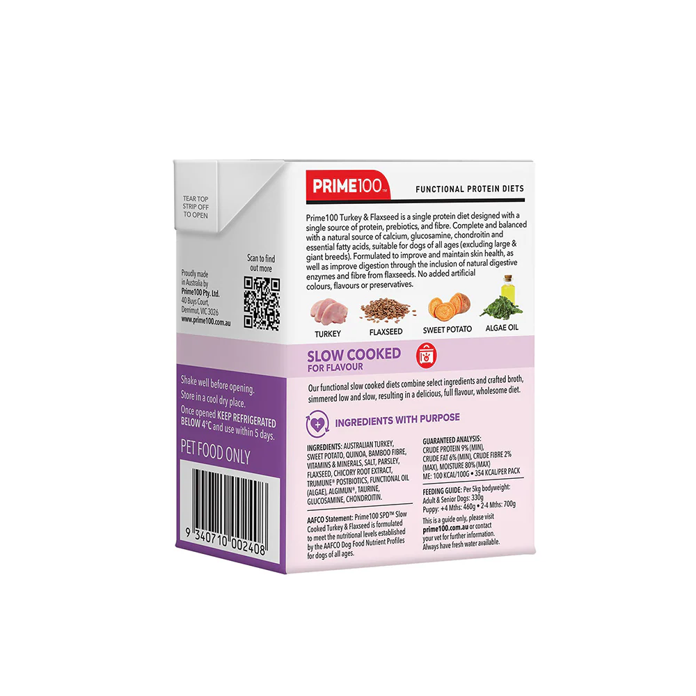 PRIME100 SPD Slow Cooked Turkey & Flaxseed Wet Dog Food 354g - Image 3