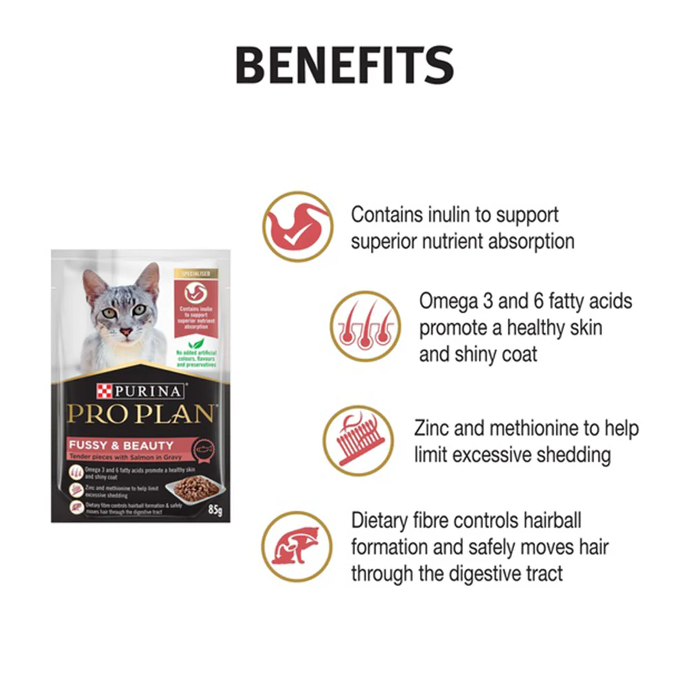 PRO PLAN Fussy & Beauty Tender Pieces With Salmon in Gravy Wet Cat Food 85g x 12 - Image 4