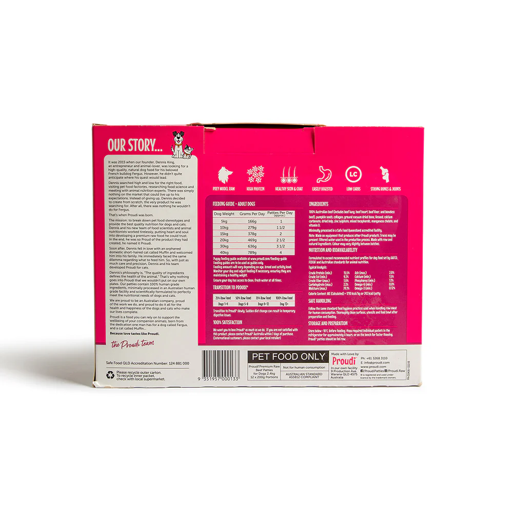 PROUDI Premium Frozen Beef Raw Dog Food 2.4Kg - Image 7