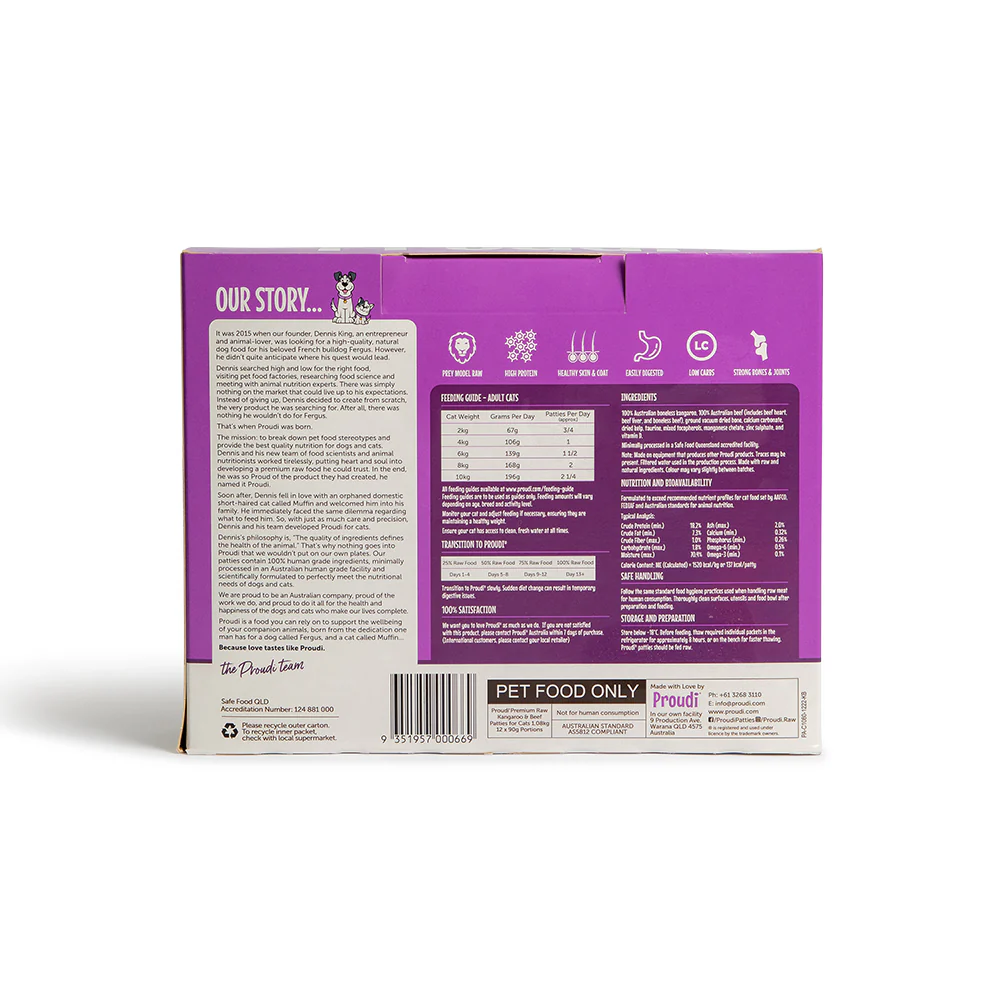 PROUDI Premium Frozen Kangaroo & Beef Raw Cat Food 1.08Kg - Image 6