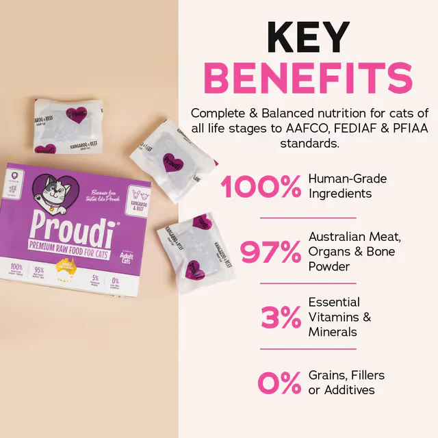 PROUDI Premium Frozen Kangaroo & Beef Raw Cat Food 1.08Kg - Image 9