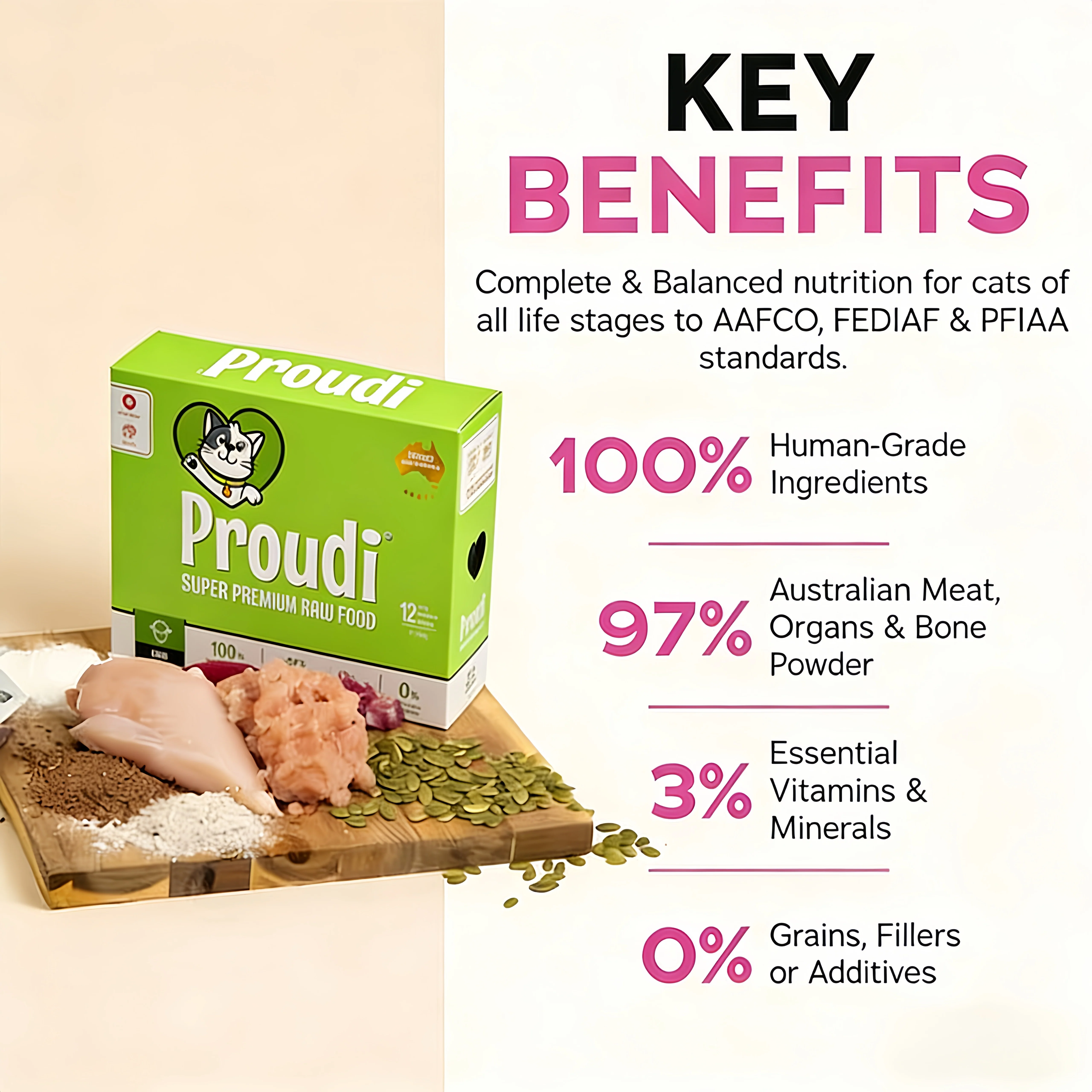 PROUDI Premium Frozen Lamb Raw Cat Food 1.08kg - Image 3