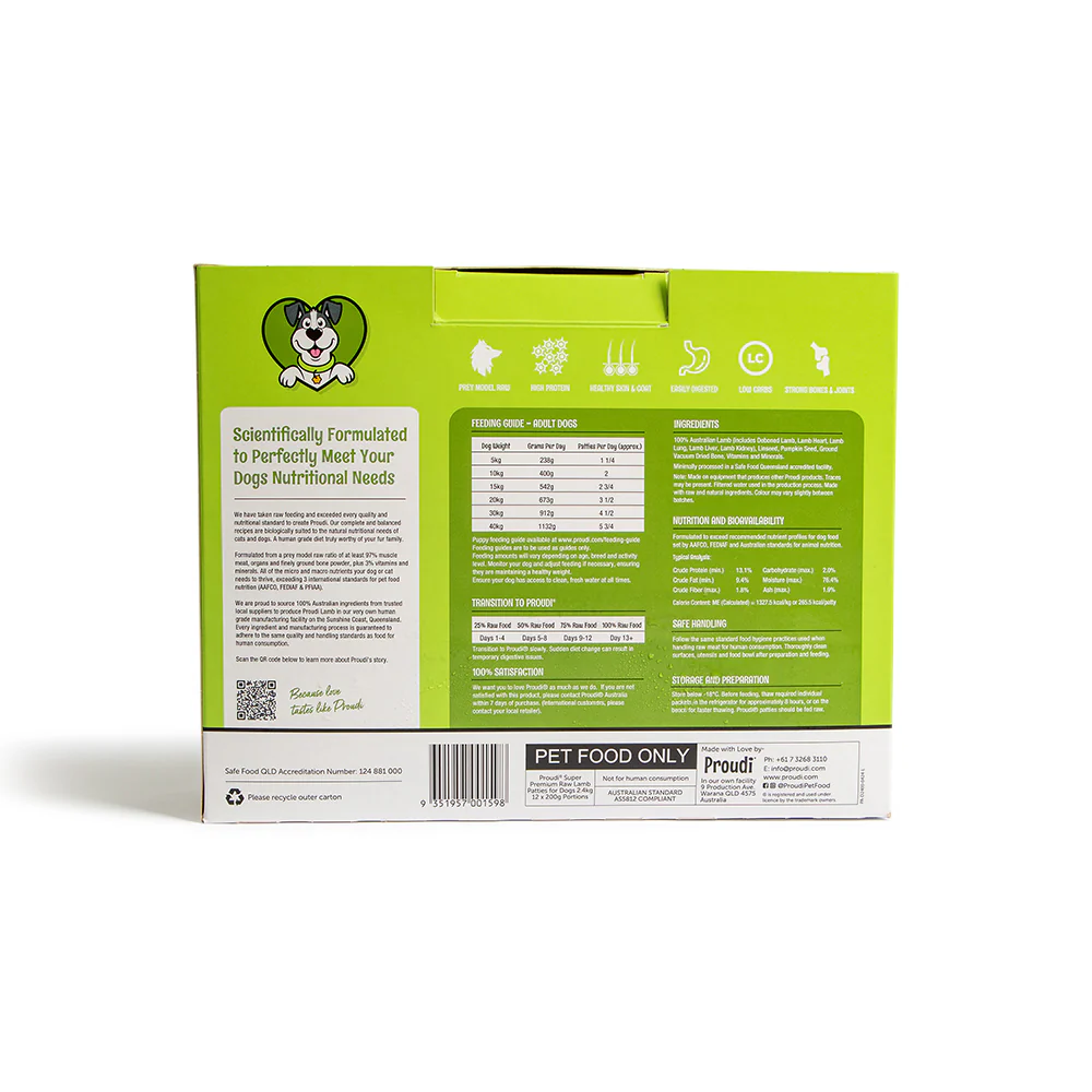 PROUDI Premium Frozen Lamb Raw Dog Food 2.4kg - Image 8