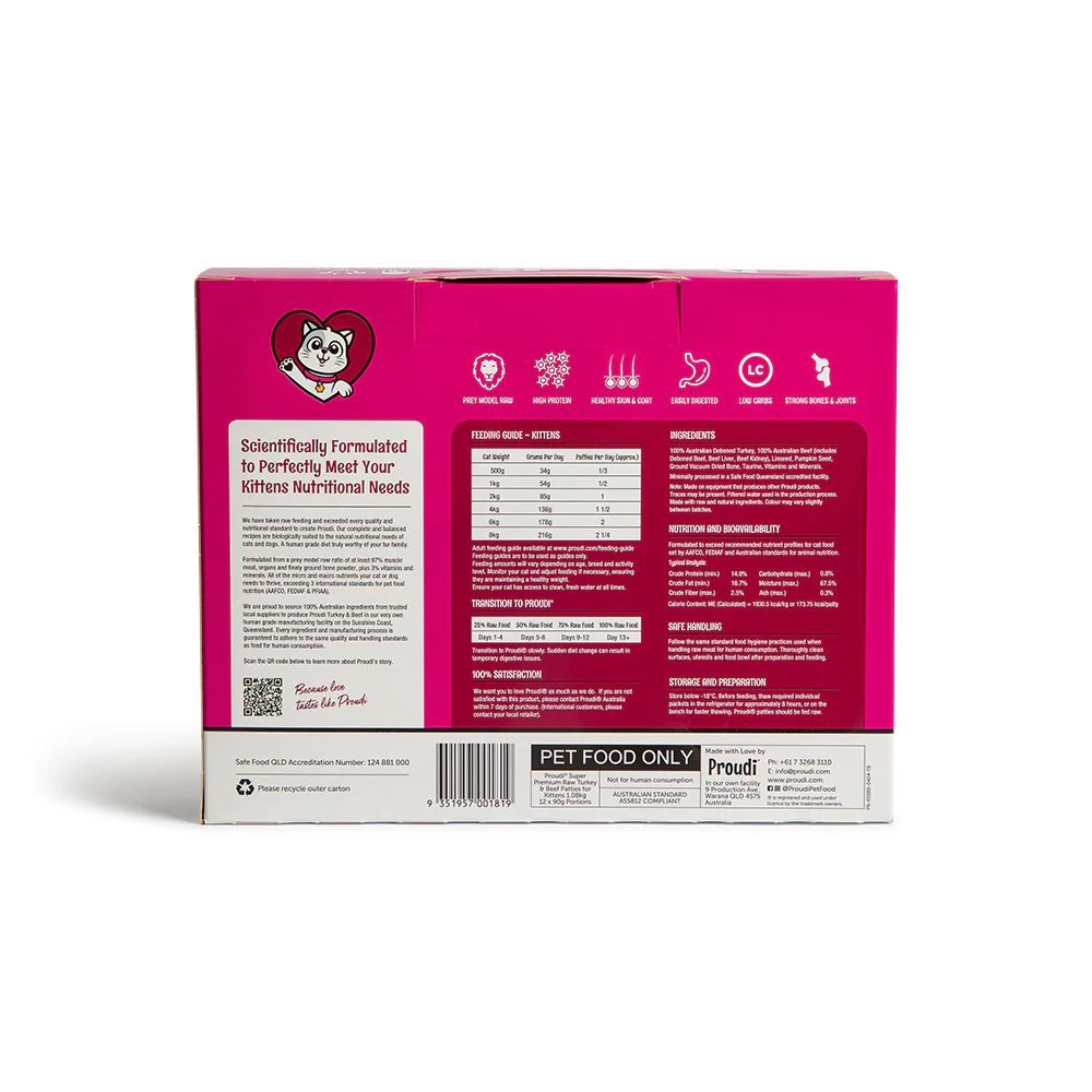 PROUDI Premium Frozen Turkey & Beef Raw Kitten Food 1.08kg - Image 7