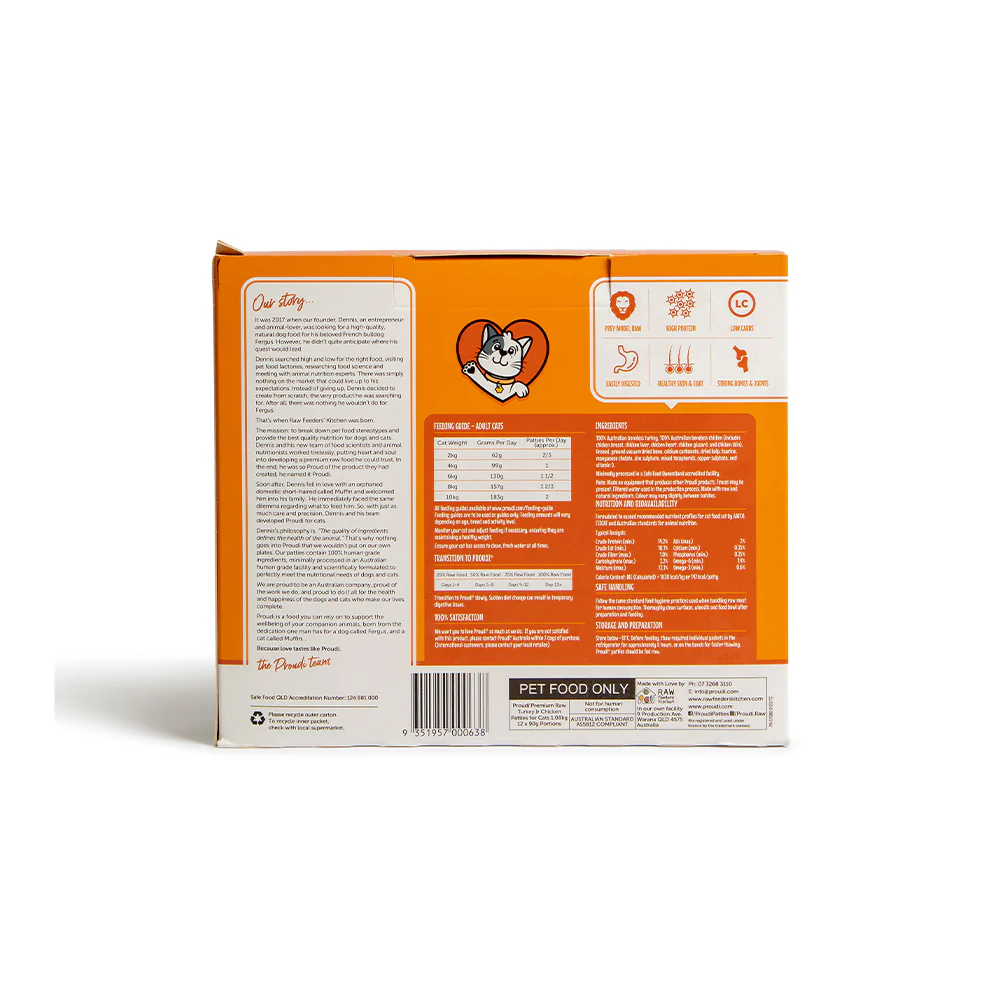 PROUDI Premium Frozen Turkey & Chicken Raw Cat Food 1.08Kg - Image 8