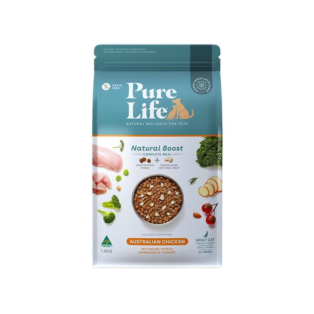 PURE LIFE Natural Boost Chicken Grain Free Cat Food for Adult Cats 1.5kg
