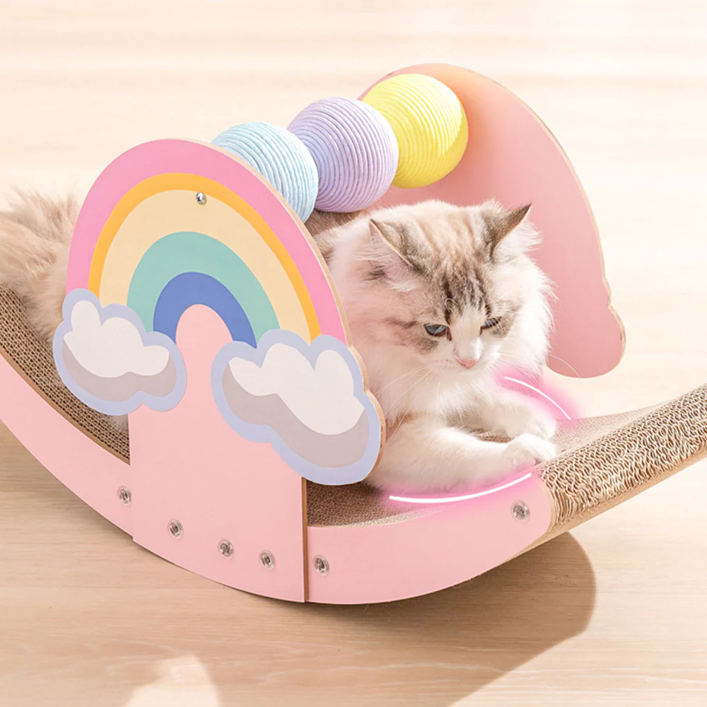 Rainbow Corrugated Paper Seesaw Cat Scratcher - Image 3