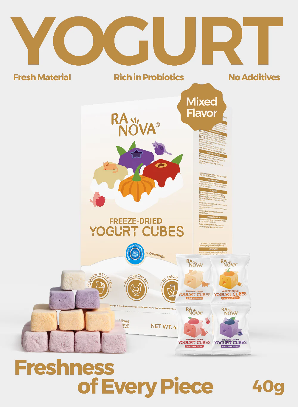 RANOVA Yogurt Cubes Mixed Flavor Freeze Dried Pet Treats 40g - Image 10