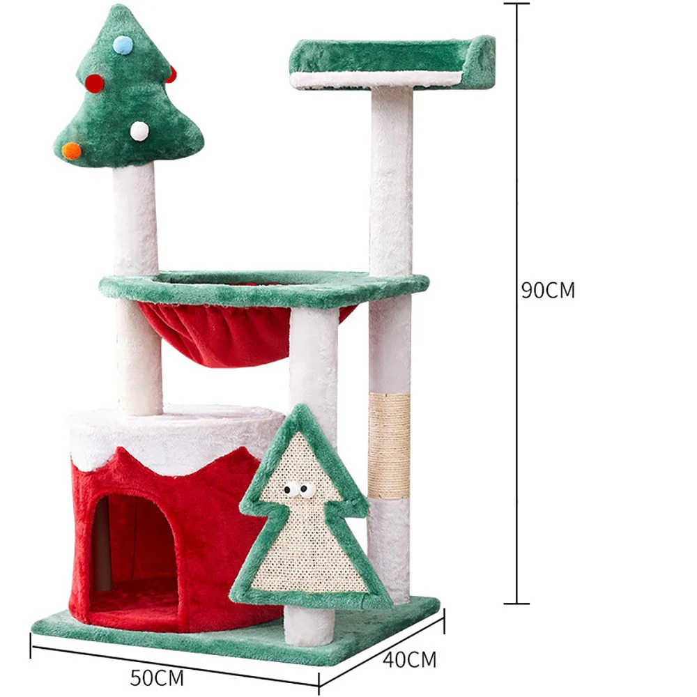 Red & Green Patchwork Christmas Cat House And Tree - Image 3