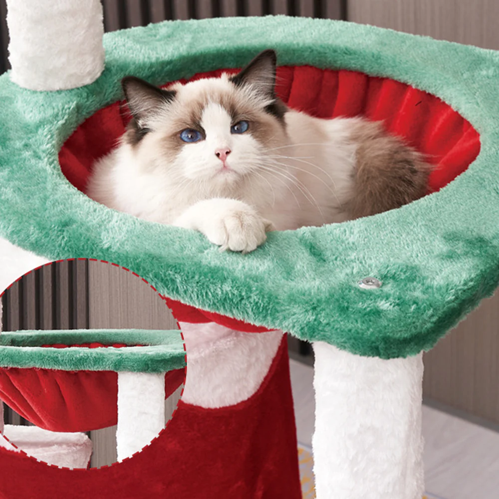 Red & Green Patchwork Christmas Cat House And Tree - Image 4