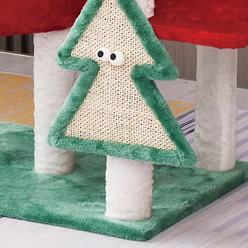 Red & Green Patchwork Christmas Cat House And Tree - Image 5